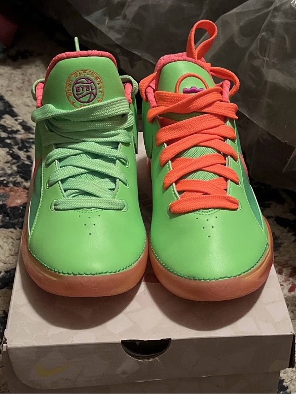 Nike LeBron NXXT Gen by juju EYBL 11.5 Low Top Sneakers Green Orange